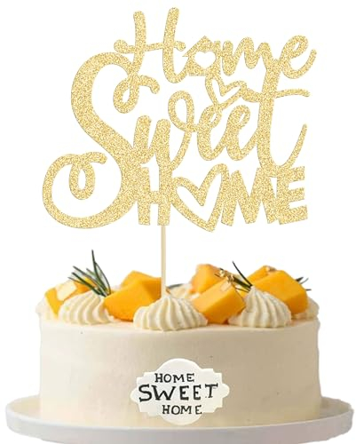 Gyufise 1Pcs Sweet Home Cake Topper Gold Glitter Key Housewarming Cake Decorations for New Home Theme Party Cake Decorations Supplies