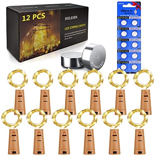 HELESIN Bottle Lights with Cork, 12 pcs Wine Bottle Lights Battery Operated, 2m 20 LED Light for Bottles, DIY Fairy Light for Wedding, Gift and Easter Valentine's Day Christmas Decoration