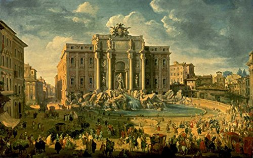 Lienzo con caja americana La Fontana de Trevi en Roma Panini Giovanni Paolo - Arte horizontal europeo impresión paisajes y paisajes edificios escenas callejeras 20_X_33_in