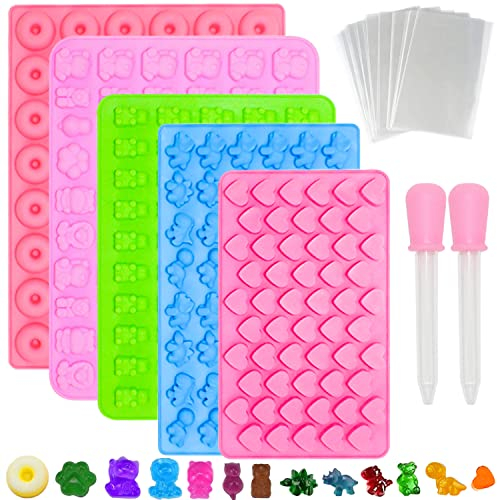 Gummibärchen Form Bonbonform Silikon Süßigkeit Formen Schokoladenformen Silikonformen mit 2 Dropper für Süßigkeiten Schokolade Gelee(5Stk)
