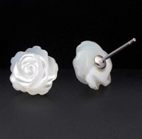 GLDW Ohrringe Damen, 10 Mm Weiße Muschel Rose Blume S925 Sterling Silber Hypoallergen Ohrstecker Exquisiter Schmuck Für Frauen Dame Mädchen Valentinstag Frauentag Geschenke