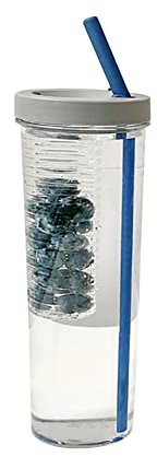 Tazza da 700 Ml per Acqua Trasparente con Cannuccia, Borraccia Portatile con Filtro, Bicchieri di Grande Capacità con Coperchio, Tazza di Cannuccia Pieghevole per Succhi, Tè, Latte, Caffè, Grigio