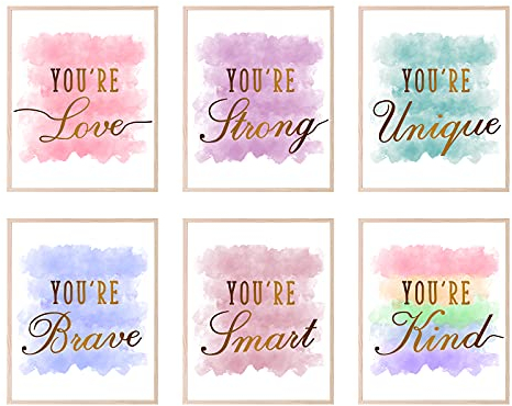 HOMANGA Poster für Mädchenzimmer, Kinderzimmer, Wandkunst, Mädchenzimmer, Wanddekoration, Poster für Teenager, Mädchen, Drucke für Schlafzimmer, Spielzimmer (6er-Set, 20x25 cm, ungerahmt)