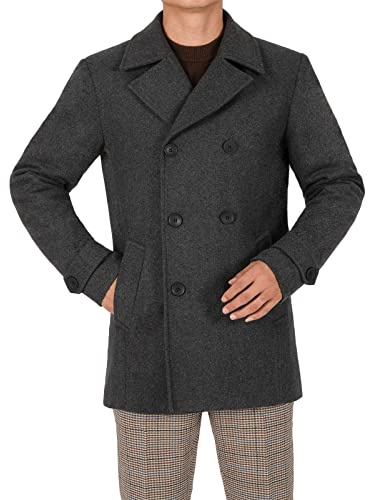 Bonnorth Mens Winter Business Trench Coat for Men Wool Warm Duffle Peacoat Men's Over Coat Formal Men with Pockets Grey L