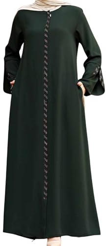 istanbul styles Damen-Abaya, langärmelig, offener Steinbruch, bodenlang, Reißverschluss, bodenlang, türkisch-islamische Mode