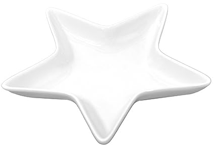 Clayre & Eef Ciotola/Porta candele natalizia a forma di stella in ceramica bianco 20x19xh2 cm