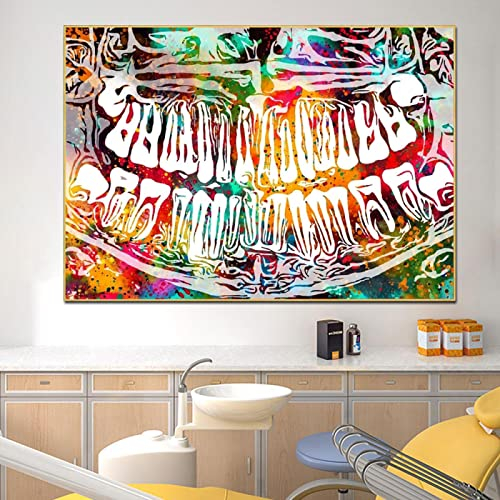 Zähne Zahnmedizin Zahnimplantat Zahnarzt Klinik Wandkunst Leinwand Gemälde Goldrahmen Drucke Bild für Zahnarztpraxis Dekor 90x120cm/35x47in Goldener Rahmen