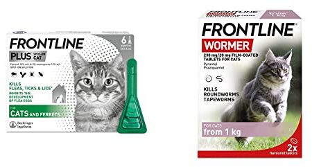 FRONTLINE Plus Flea & Tick Treatment for Cats - 6 Pipettes & FRONTLINE Wormer for Cats - 2 Tablets
