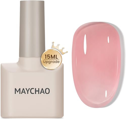 MAYCHAO Jelly Gel Nail Polish -15ML Sheer Pink Jelly Gel Polish Soak Off UV LED Transparent Pink Nail Polish for DIY Manicure Home Salon Nail Art