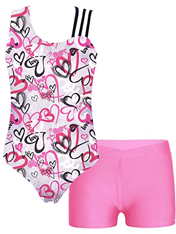 iEFiEL Mädchen Einhörner Turnanzug Glänzend Gymnastik Leotard Kinder Kleidung Set Ballett Trikot Tanz Kostüme mit Überkreuzte Träger Xa Grauer Brief 122-128