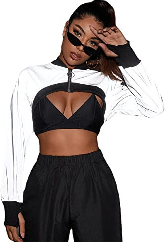 Ypser Reflective Rave Top Crop Top Shrug Techwear Shirt Rave Outfits For Women Silver