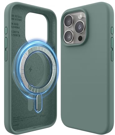 elago Magnetic Silicone Case Compatible with iPhone 15 Pro Case, Compatible with MagSafe All Accessories, Built-in Magnets, Premium Silicone, Full Body Protection [5 Layer Structure] (Midnight Green)