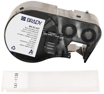 Brady Selbstlaminierendes Vinyl-Vorgefertigte Etiketten für Etikettendrucker BMP41/BMP51/BMP53/M511-70 Klebeetiketten - Schwarz auf Weiß, Transparent (25,40 mm (B) x 101,60 mm (H)) - M4-53-427