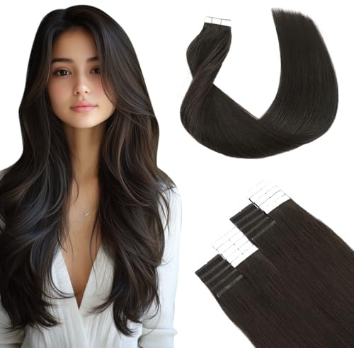 SURNEL Tape in Hair Extensions Human Hair #2 Dark Brown Tape in Human Hair 18 Inch 50G Remy Hair Extension 20 Pcs Seamless Glue in Hair Extension Straight Hair (T18inch, 2)