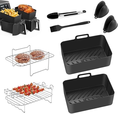 Ninja Dual Air Fryer Accessories Set, 8-Piece, Includes 5.5L Reusable Liner, Stand, Silicone Gloves, Food Holder, Brush