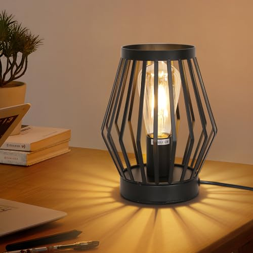 Comely Tischleuchte Vintage Schwarz, Nordic Style Durchbrochene Schmiedearbeiten Tischlampe E27, Nachttischlampe Tischlampe Dekorative für Schlafzimmer, Wohnzimmer Kinderzimmer, Nachttisch, Esszimmer