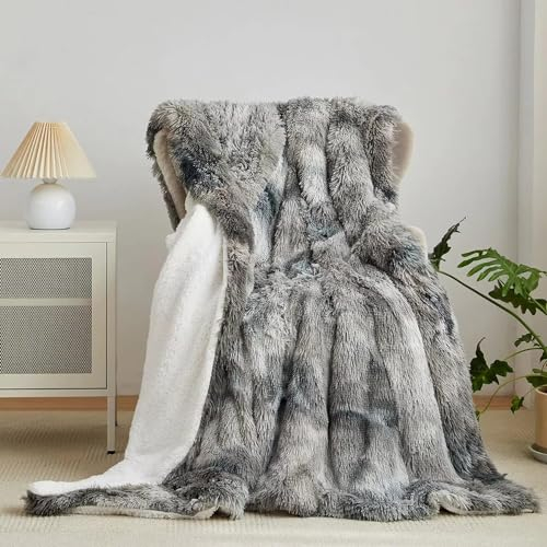 Wajade Kunstfelldecke – Sherpa Schafdecke – Comfort Luxuriöse Flauschige Kuscheldecke – weiche Decke für Couch und Bett-Hellgrau-200x220