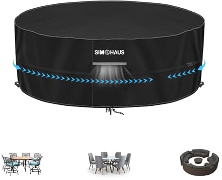 SIMPHAUS Schutzhülle für Gartenmöbel Runder Tisch Abdeckung Outdoor Gartenmöbel Abdeckung Gartentisch Wasserdicht Winddicht UV-Beständiges 420D Oxford Gewebe Ø160x80cm