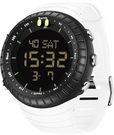 BIEWO Herren Digital Sportuhr Wasserdicht Militäruhr mit LED Hintergrundbeleuchtung Stoppuhr Alarm Uhr für Männer, weiß, Armband