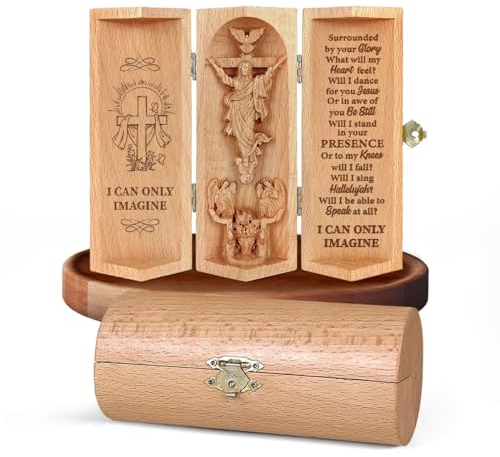 Jesuspirit - I Can Only Imagine Christian Decor, Catholic Wooden Statue, Sculpture Nativity Family, Statue of Jesus, Home Decor - Openable Wooden Cylinder Sculpture of Jesus