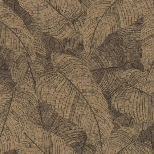 Rasch Tapete 720570 - Vliestapete mit modernem Blattmuster in Braun-Grau, Blätter-Motiv, Tropisch, Botanisch - Kollektion: Amara