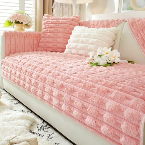 ZCXRYFL PlüSch-Sofabezug L/U-Form Eckcouch Universal-Sofa Abdeckung 1 2 3 4-Sitziger Rutschfester Sofa üBerzug FüR Leder-/Holz-/Stoff Sofas, Kratzfeste Balkondecke FüR Katzen(70X120cm,Pink)