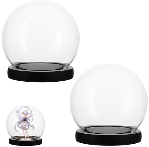 Oungy 2 Stück Dekorative Glasglocke mit Holzboden, 10cm Hoch Glaskuppel mit Holzboden, Klare Glasglocke Deko Glashaube Kuppel Dekorative Natürlichen Glasbox Dome für Pflanzen Tafelschmuck AntiquitäTen