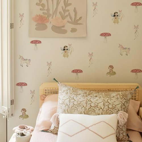 Funlife Boho Nursery Wandsticker Selbstklebend Einhorn Wandtattoo für Kinderzimmer Babyzimmer Spielzimmer Mädchen Junge, Elfen und Schmetterlinge