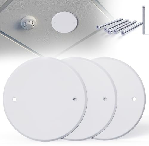 Wuno Shop 3 Pcs Smoke Detecte Cover Plate, 5 Inch Metal Round Blank Ceiling Cover Plate, Junction Box Covers For Outlet And Wall Light Hole, Electrical Box Covers With Hole Spacing 3.5 Inch