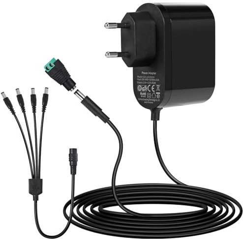 12V 2A Netzteil Transformator AC 100-240V zu DC 12V 24W Trafo Universal, EU Stecker, Mit 1 zu 4 Buchse und Weiblich DC für LED Streifen CCTV Kamera Radio 3D Drucker Monitor Router