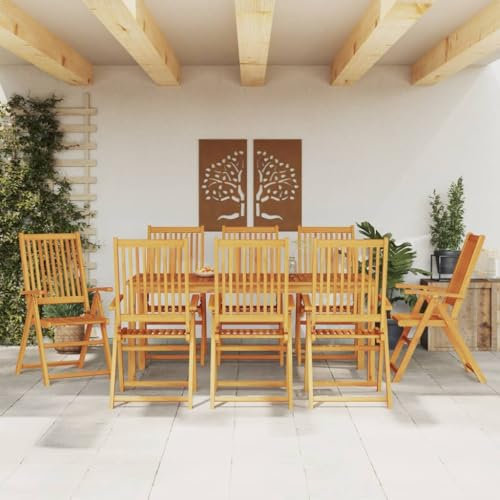 NQJIBUE Gartenmöbel-Set, 9-teilig, Massivholz, Akazie, Gartenmöbel-Sets