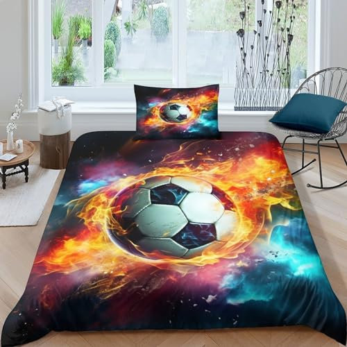 GZCVBDYUY Ice Fire Fußball Bettbezug Set Bettwäsche-Sets Kinderbettwäsche Reißverschluss Mit Kissenbezug Betten Set Für Jungen Und Mädchen, Kinder Single(1Tier5x200cm)