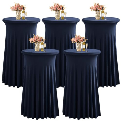 LUOZIQINX Runde Stehtisch Hussen Cocktail 80×110cm, Stretch Spandex Bistrotisch Tischdecke Tischrock für Hochzeiten, Partys, Restaurants, Bankette,Dark Blue,5pcs