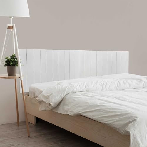 DHOME Recyceltes Holz Kopfteil MDF Paletten Stil Vertikale Palette Bed Pallets Beschläge inklusive (220cm Dual, Massiv Weiß)