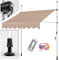 Outdoor Patio Electric Retractable Awning with LED Light and Hand Crank Adjustable Pergola Shade Cover for Balcony Non Screw Installation with UV Protection