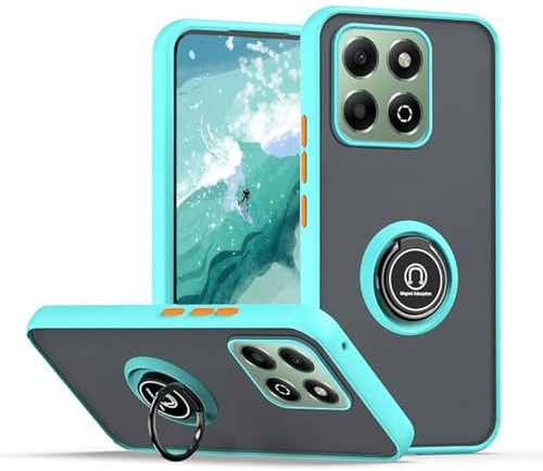 YUEQIAN Funda para Honor 200 Smart 5G, Anillo Soporte Giratorio de 360°Antigolpes Estuche, Ultradelgado Translúcida Esmerilada Suave TPU + Dura PC Carcasa, Azul Cielo