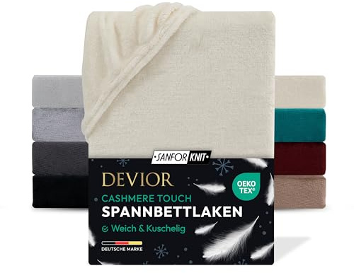 Devior Cashmere Touch Spannbettlaken, Natur, 140x200-160x200 cm – Flauschig weich & wärmend – Mikrofaser mit 190 g/m²– Winter-Spannbetttuch für Topper & Matratzen – Oeko-TEX Zertifiziert