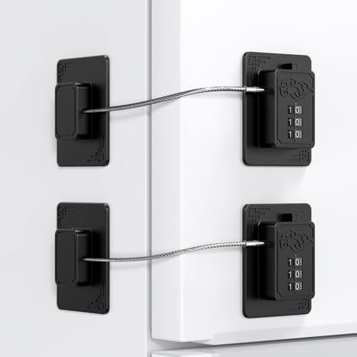 ORIA 2 Pcs Fridge Locks, Childproof Refrigerator Lock with Combination Code, Strong Adhesive Locks for Cabinet Drawer Fridge Freezer, Easy Install No Keys Needed