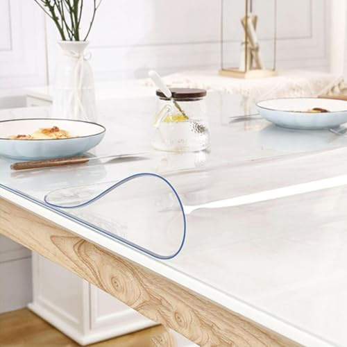Mantel de cristal transparente de 1,5 mm, resistente al aceite, para restaurante, patio, oficina, protector de mesa transparente, ancho x largo, 60 x 140 cm