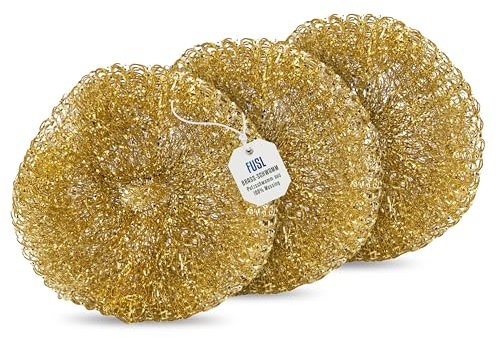 FUSL BrassSchwamm kratzfrei 3 Stück – Messingschwamm für empfindliche Oberflächen – rostfrei & gründlich reinigen – ideal für Edelstahl, Ceran, Backofen & Grill – langlebig & nachhaltig