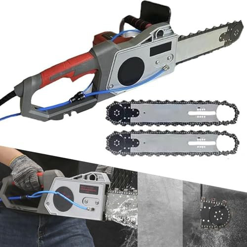 Tronçonneuse portative sans balais, tronçonneuse électrique for béton, coupe-mur à chaîne diamantée avec système anti-poussière alimenté par eau, 2 chaînes et 2 guides-chaînes, for granit et béton arm