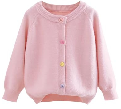 XINYUNZU Mädchen Strickjacke Langarm Cardigan Rundhals Baumwolle Strick Pullover Jacke mit Knöpfen Kinder 2-11 Jahre Bequeme Strickjacken für Herbst/Winter