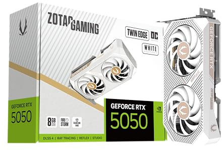 ZOTAC Gaming GeForce RTX 5050 Twin Edge OC White Edition DLSS 4 8GB GDDR6 128-bit 20 Gbps PCIE 5.0 Carte Graphique de Jeu, Carte Graphique SFF-Ready Compact Card, ZT-B50500Q-10M