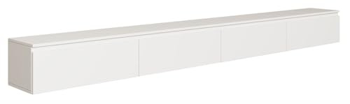 Selsey TV Lowboard Hängend 300 cm Weiß 4 Fächer mit Klappfronten Elegantes Design für Moderne Wohnzimmer Spanplatte 16 mm Stauraum für Elektronik Ideal für Saugroboter