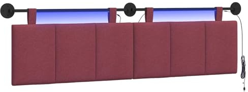 vidaXL Hängendes Kopfteil Mit LED Licht Weinrot Stoff, Schlafzimmer, Rechteckig, Modern, Wandmontage, Anpassbares Kopfteil, Ergonomisch, Platzsparend, Akzentpaneel