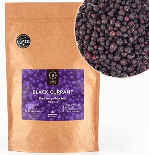 BRIX Ribes Nero Liofilizzato | 100% Ribes Nero Intero Essiccato Naturale 105g | Frutta Secca | Non-OGM, Senza Glutine, Vegano e Vitamine Preservate