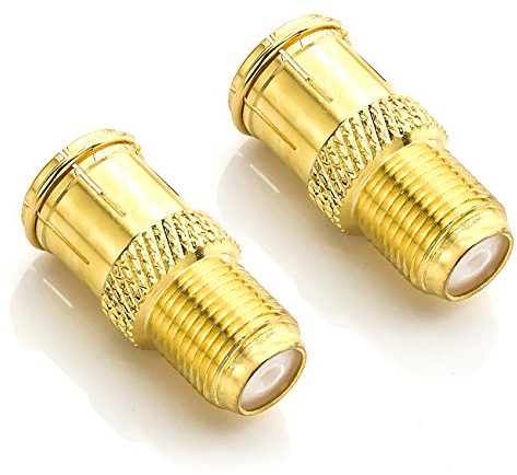 deleyCON 2 Stück F-Quick Stecker Schnellverbinder F-Buchse auf F-Stecker F-Quick Stecker auf F-Kupplung ohne Schrauben Vergoldet