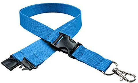linie zwo ®, 10er Pack Schlüsselbänder 20 mm, easy going Haken, Sicherheitsverschluss, Schiebeschnalle, Blau
