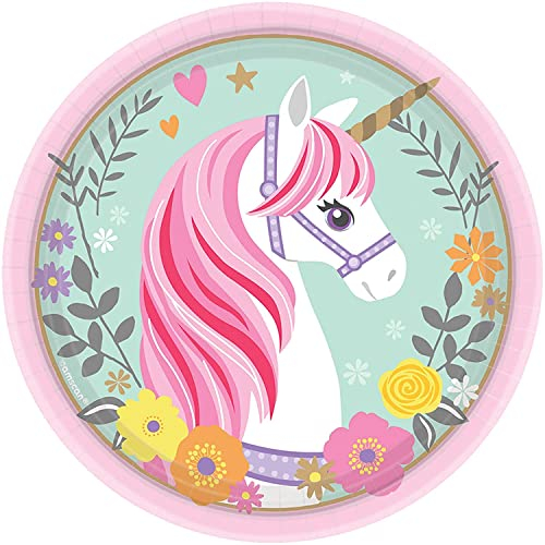 amscan 541929 Lot de 8 assiettes en carton Motif licorne magique