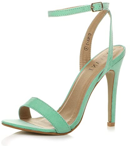 Ajvani Womens Ladies high Heel Ankle Strap Barely There Strappy Sandals Shoes - Mint Suede - 7 UK